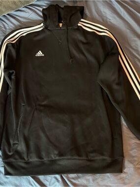 adidas Black Hoodie with White Three-Stripes